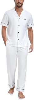 COLORFULLEAF Men's 100% Cotton Pajamas Set Button Down Sleepwear Short Sleeve and Long Pants Pjs
