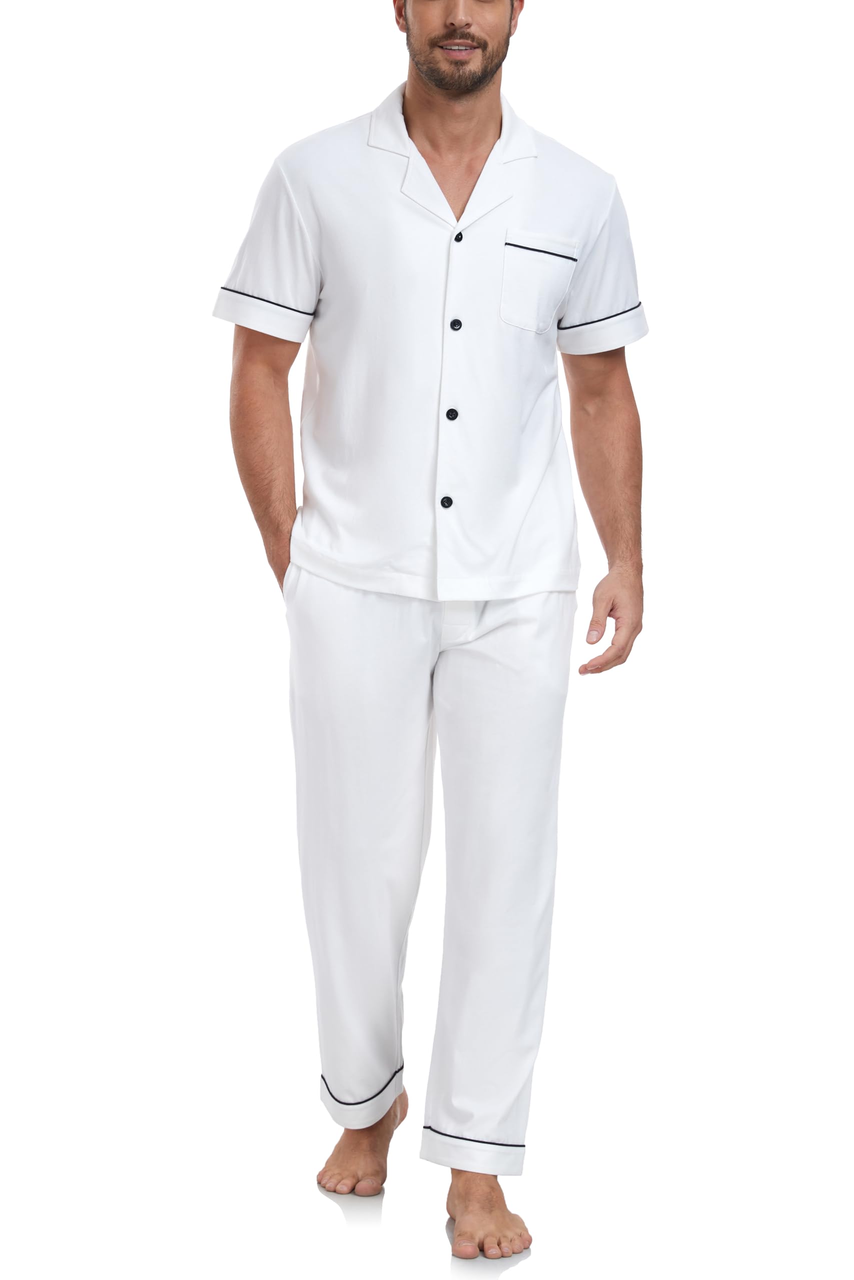 COLORFULLEAF Men's 100% Cotton Pajamas Set Button Down Sleepwear Short Sleeve an