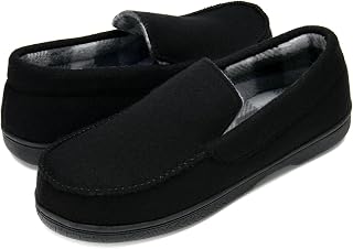 DL Men's Memory Foam Moccasin Slippers Breathable Moccasin Slippers Micro Wool House Shoes Anti-Slip Sole Indoor Outdoor