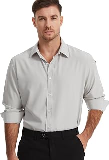 Men's Dress Shirts Solid Wrinkle-Free Long Sleeve Button Down Shirt Regular Fit Formal Shirts