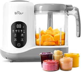 BEAR 2024 Baby Food Maker, One-Step &amp; Easy to Use, Smart Touchscreen, White | All-in-One Homemade Baby Food Maker for Healthy Feeding, LED Display Panel, Auto-Cooking and Self-Cleaning Function