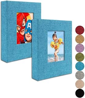 GPIRAL Small Photo Album 4x6 – Clear Pages, Linen Cover with Front Window, Pack of 2, Each Album Holds 52 Photos, Small Brag Book for 4x6 Photos, Blue Fabric