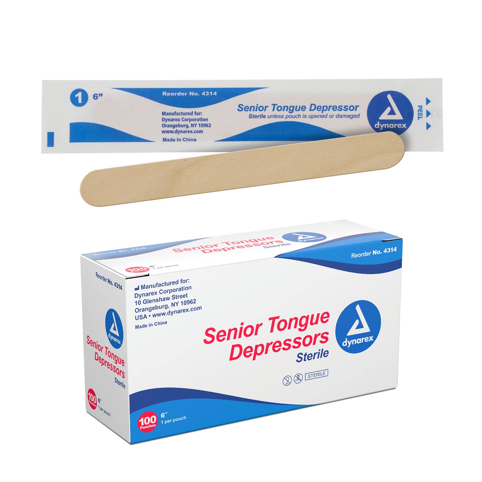 Dynarex Tongue Depressors, Sterile, 6" Senior-Sized Length, Made from Beige Birc