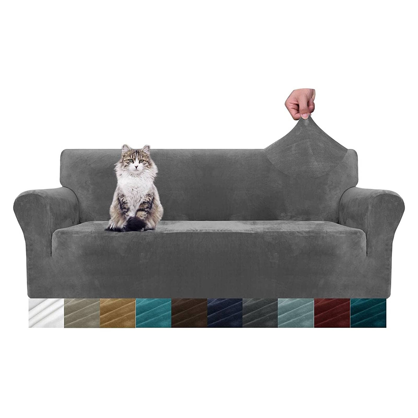 MAXIJIN Thick Velvet Couch Covers for 3 Cushion Couch, Sofa, Gray | Super Stretc