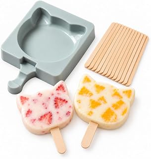 Silicone Popsicle Molds, Cat Face Shape, 20 Pack, Reusable Ice Cream Maker, Gray