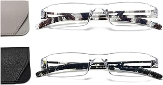 Hubeye 2 Pairs Frameless Reading Glasses Women Men Rectangle Reader Frameless Clear Anti Blue Light Glasses with Leather Case 3.00
