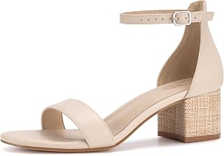 PARTY Womens Open Toe Ankle Strap Low Block Solid Heels Sandals