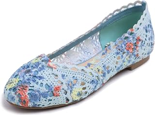 Feversole Round Toe Crochet Ballet Crochet Flats Women's Comfy Breathable Shoes