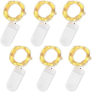 Jsdoin Fairy Lights, 6 Pack 2m 20 Led Battery Operated String Lights Copper Wire Light for Indoor Outdoor Lighting, Bedroom, Wedding Decor, Party, Christmas, Tree Decoration (Warm White)