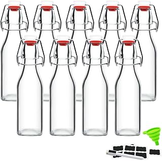 ZEBEIYU Swing Top Glass Bottles 8 oz with Airtight Lids for Home Brewing | 9 Pack Flip top glass bottle for Kombucha, Kefir,Vanilla Extract,Beer,Oil,Vinegar,Homemade Juices,Water,Soda,2nd Fermentation