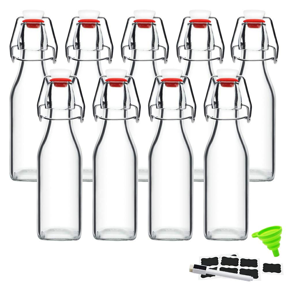 ZEBEIYU Swing Top Glass Bottles 8 oz with Airtight Lids for Home Brewing | 9 Pac