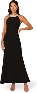 Adrianna Papell Women's Beaded Halter Gown, Black, 18