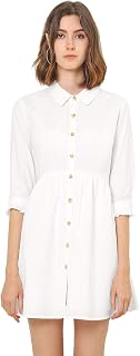 Allegra K Womens Shirt Dress Button Down 3/4 Sleeve Mini Shirtdresses
