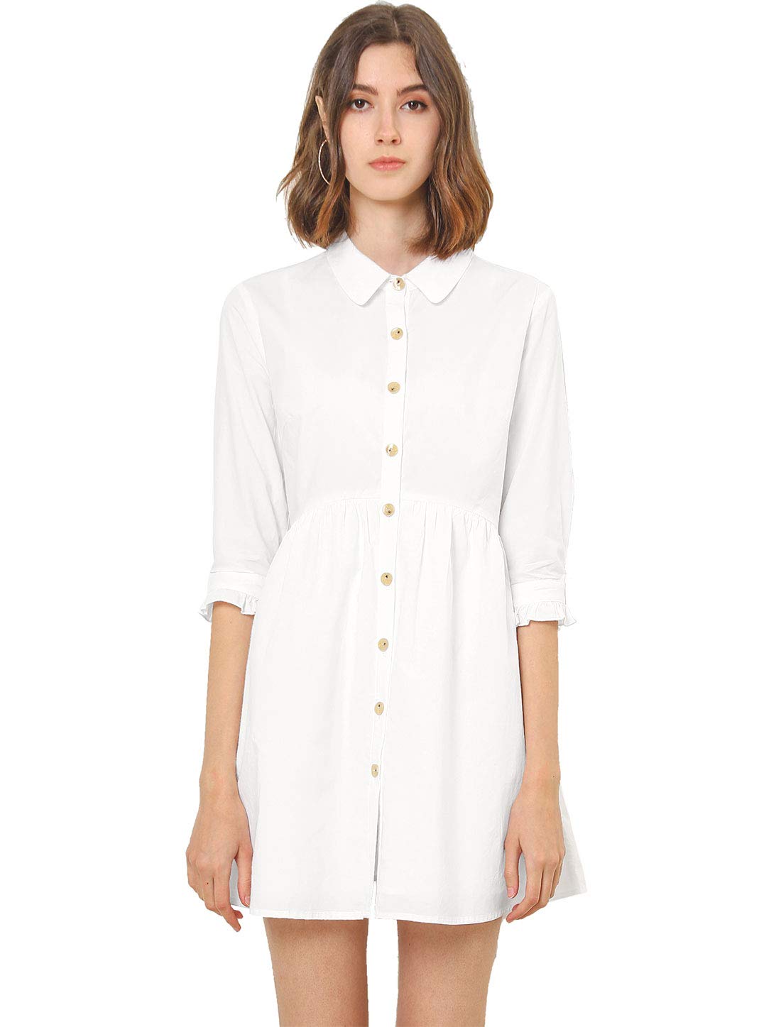 Allegra K Womens Shirt Dress Button Down 3/4 Sleeve Mini Shirtdresses