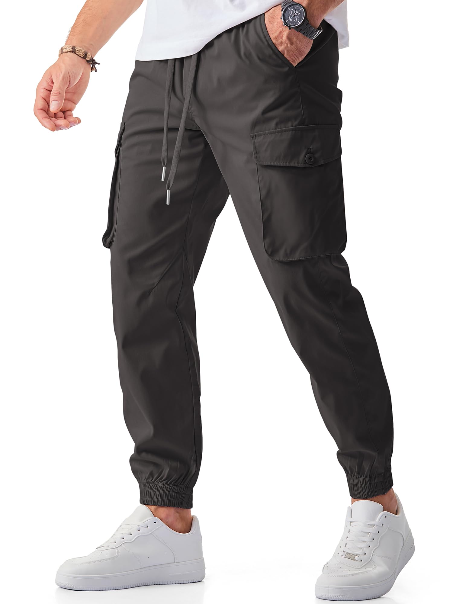 JMIERR Men's Casual Cargo Joggers Pants Stretch Elastic Waist Drawstring Tapered