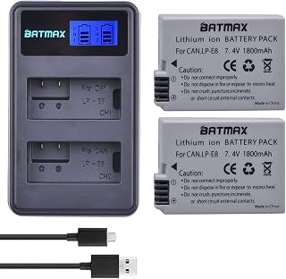 Batmax 2Pcs 1800mAh LP-E8 LP E8 Battery + LCD USB Dual Charger for Canon LP-E8 LC-E8E Canon Rebel T3i,T2i,T4i,T5i,EOS 600D,550D,650D,700D,Kiss X5,X4,Kiss X6 Cameras