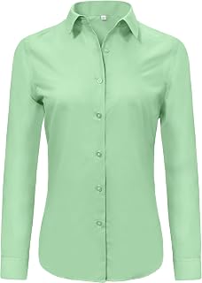 Ruisin Super Soft Wrinkle Free Button Down Shirt Women Solid Long Sleeve Striped Formal Work Dress Blouse Tops