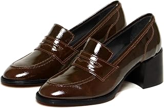SHODENSE Women Vintage Chunky Heel Loafers Pumps Platform Round Closed Toe Oxford Shoes Burnished Patent Matte Suede Slip On Dress Loafer Block Stacked Heels Office Formal Work Business 4-11 M US