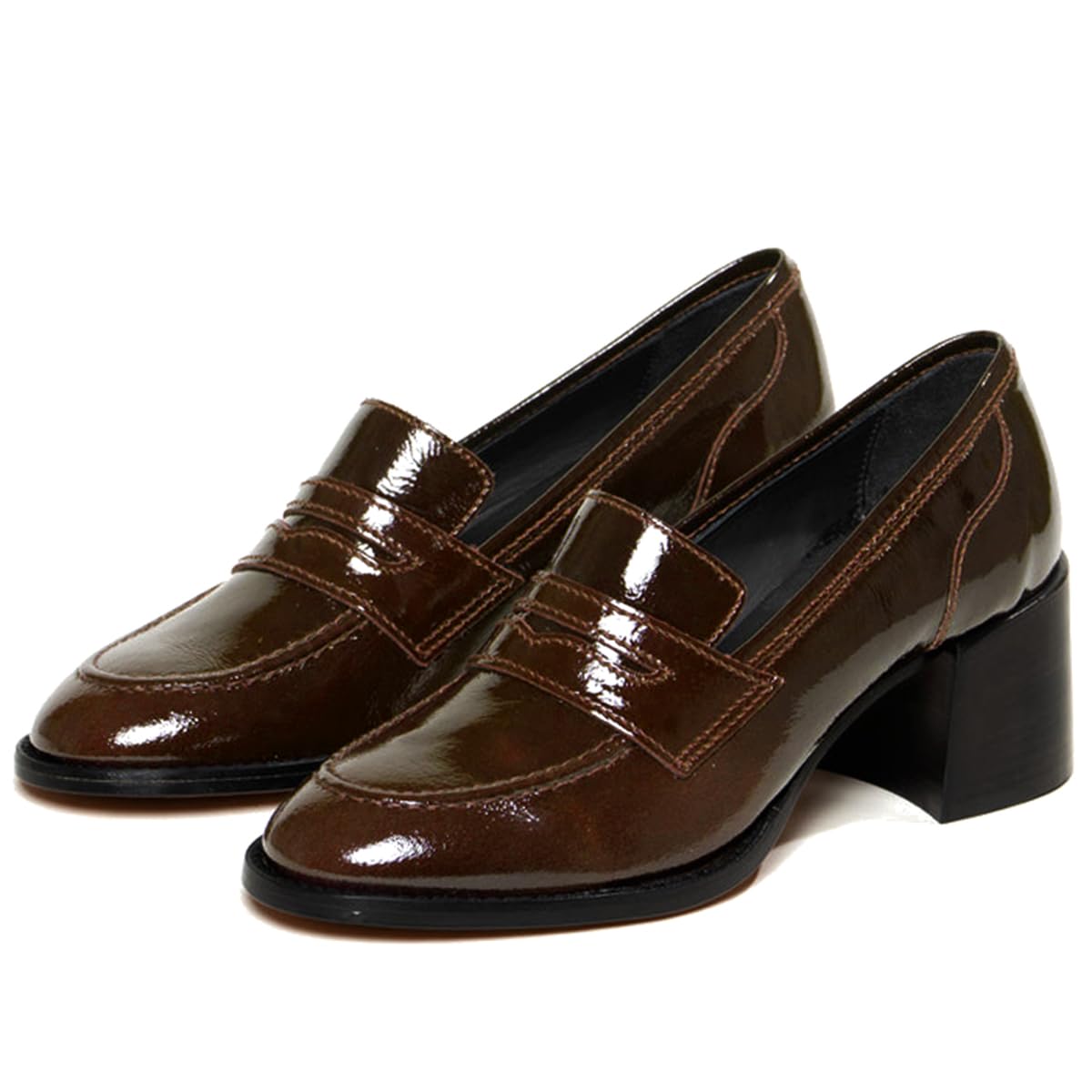 SHODENSE Women Vintage Chunky Heel Loafers Pumps Platform Round Closed Toe Oxfor