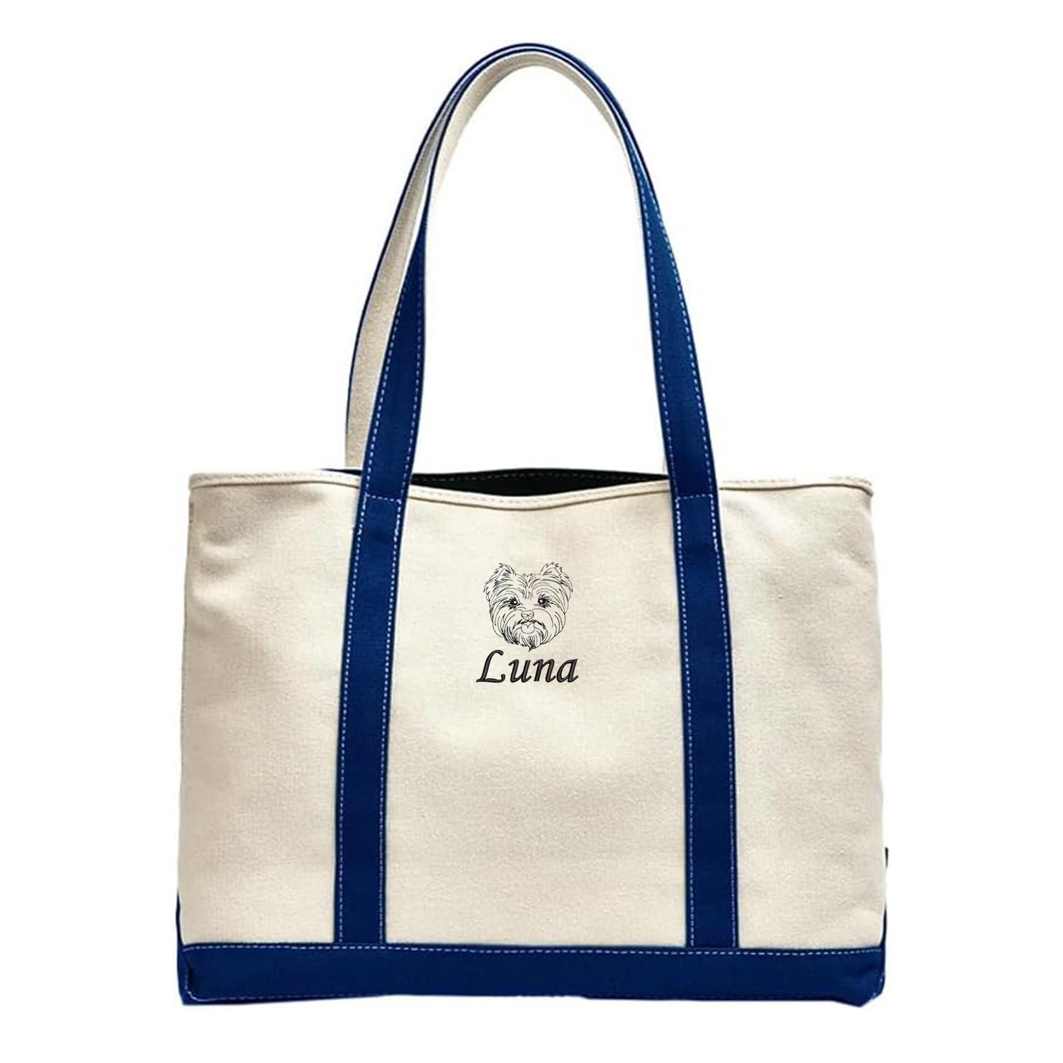 GOPHIE Personalized Embroidery Canvas Tote Bag,Embroidered Dog Face with Pet Nam