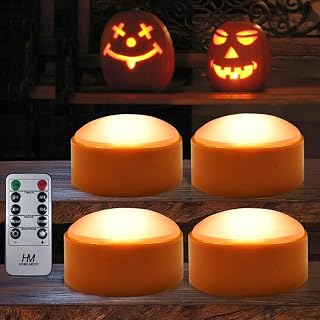 HOME MOST 4-Pack Halloween LED Pumpkin Lights Battery Operated - Orange Pumpkin Lights with Timer and Remote Halloween Decor - Jack-O-Lantern Decoration Outdoor