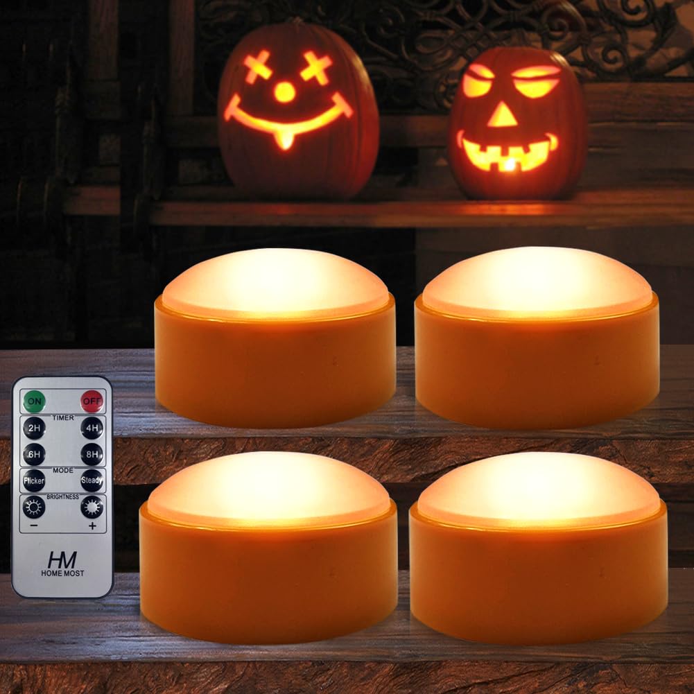 HOME MOST 4-Pack Halloween LED Pumpkin Lights Battery Operated - Orange Pumpkin 