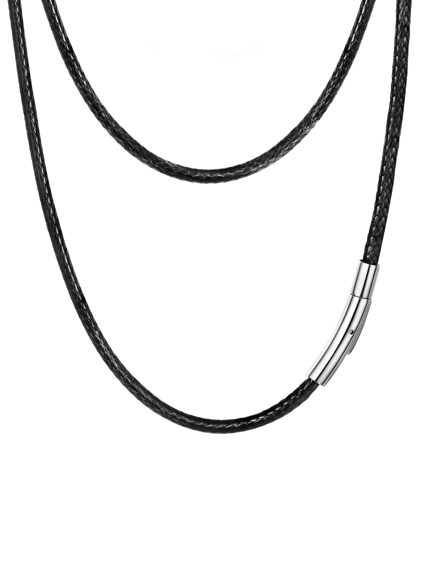PROSTEEL Mens Leather Necklace Cord, 3mm Width Black Braided Rope Chain with Sta