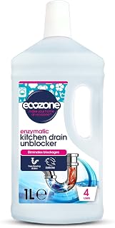 Ecozone Kitchen Drain Unblocker, Non-Toxic & Bleach-Free, Non Corrosive Cleaner, Enzyme Solution Breaks Down Soap Grease & Organic Blockages in Plug Holes, Septic Tank Safe & Vegan Friendly (1L)