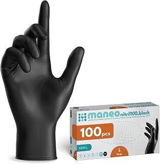 Maneo 100x Disposable Gloves, Black, Nitrile Gloves, Powder-Free, L | Disposable gloves, latex-free rubber gloves, nitrile gloves, cleaning, cooking and household gloves