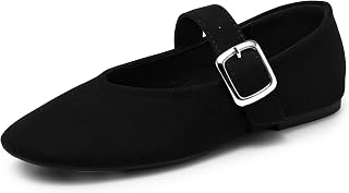 MaxMuxun Mary Jane Ballet Flats for Women Square Toe Adjustable Buckle