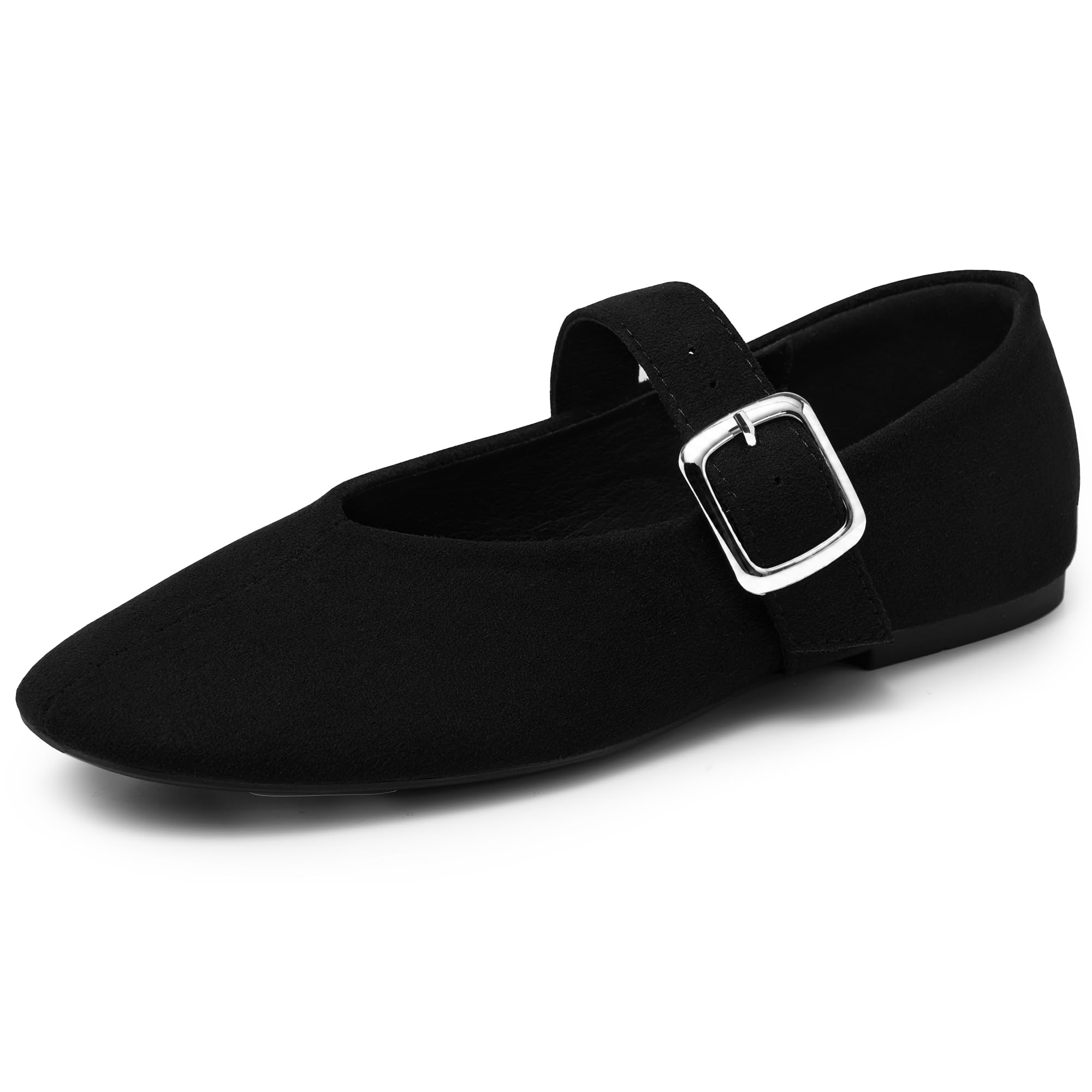 MaxMuxun Mary Jane Ballet Flats for Women Square Toe Adjustable Buckle