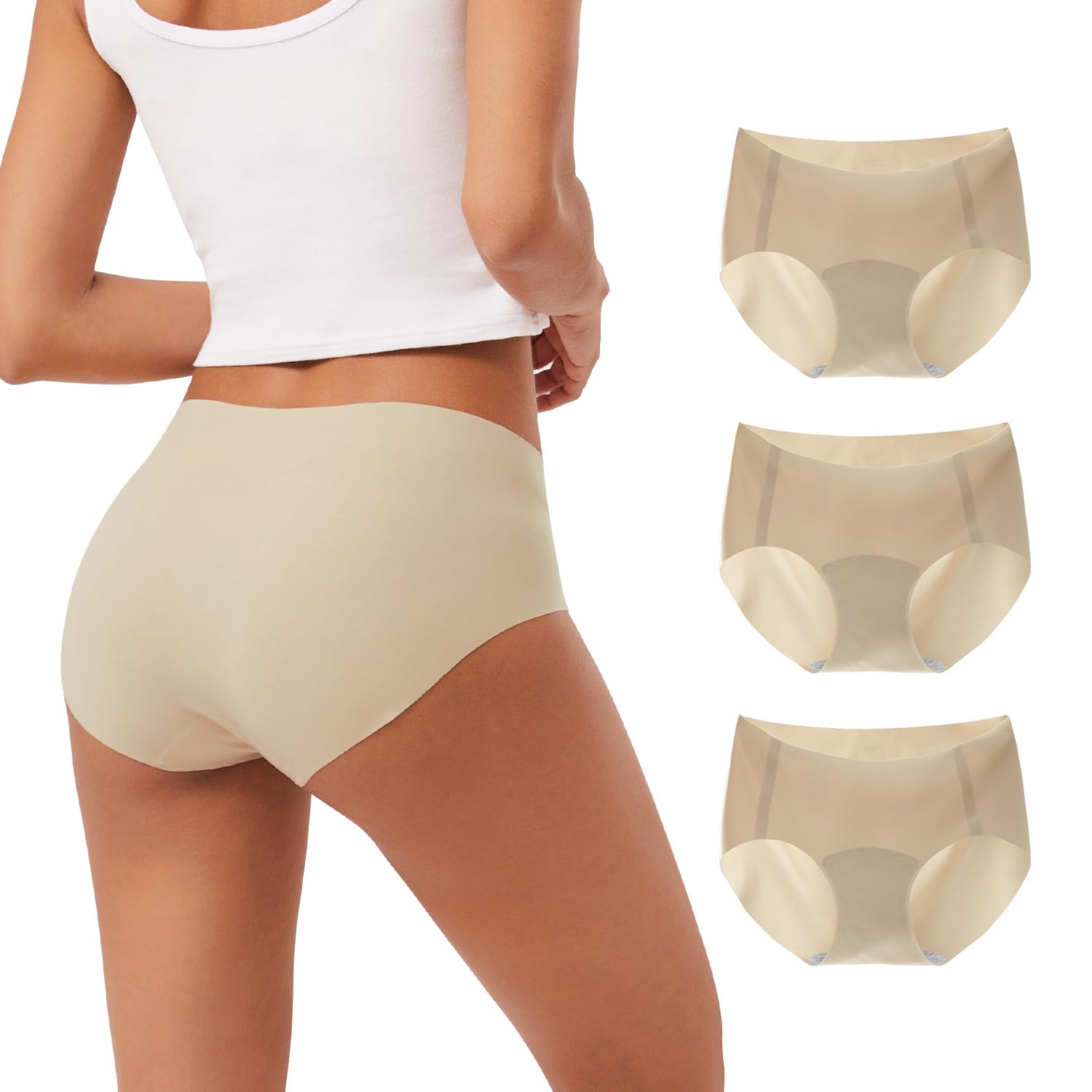 INNERSY Women's Seamless Touch Hipster Panties No Show Quick Dry Underwear 3-Pac