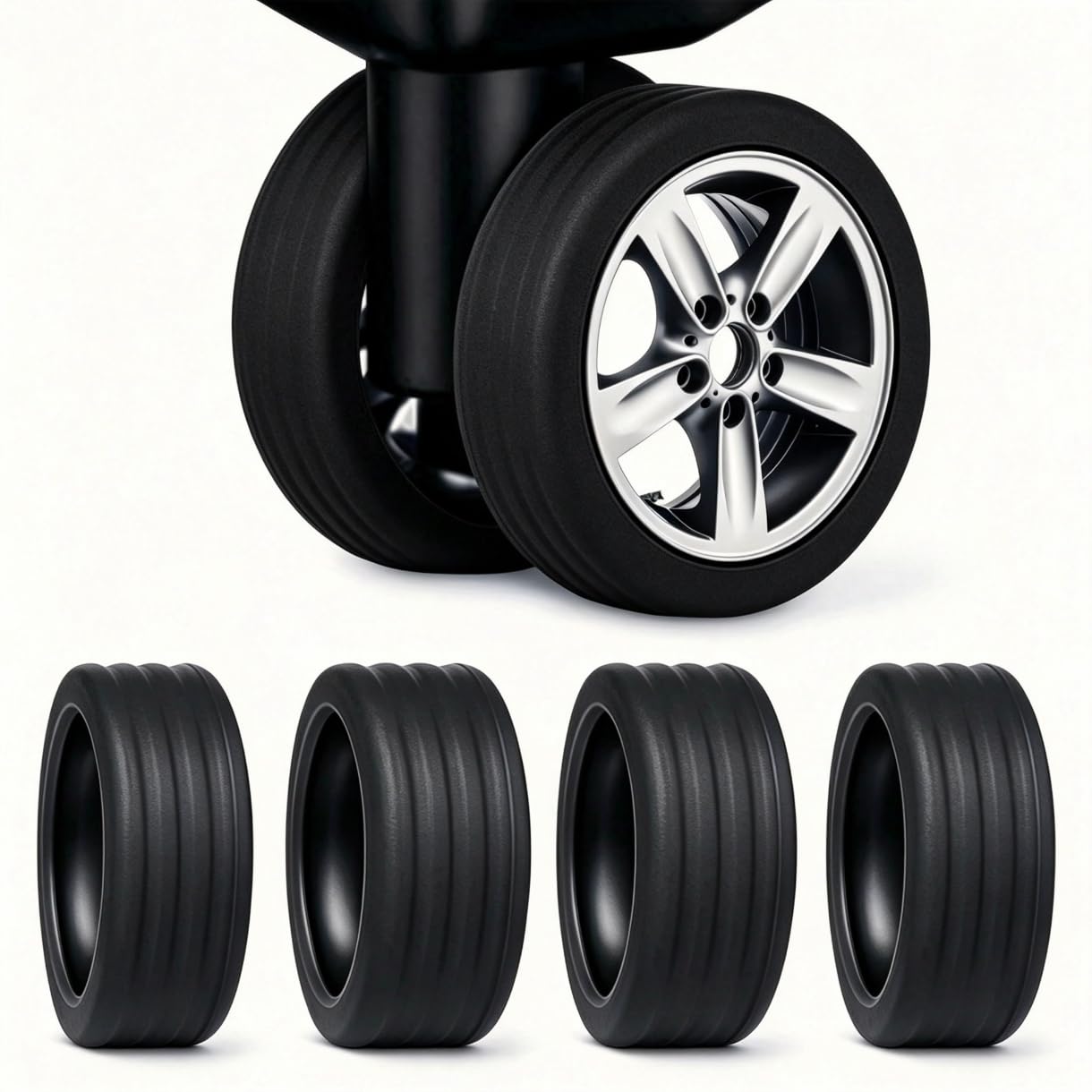 Silicone Wheel Protectors for Suitcase and Office Chair, Noise Reduction and Flo