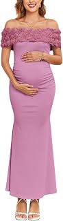 AISWI 3D Floral Off The Shoulder Maternity Dress Sexy Ribbed Mermaid Maxi Bodycon Pregnancy Dresses Baby Shower
