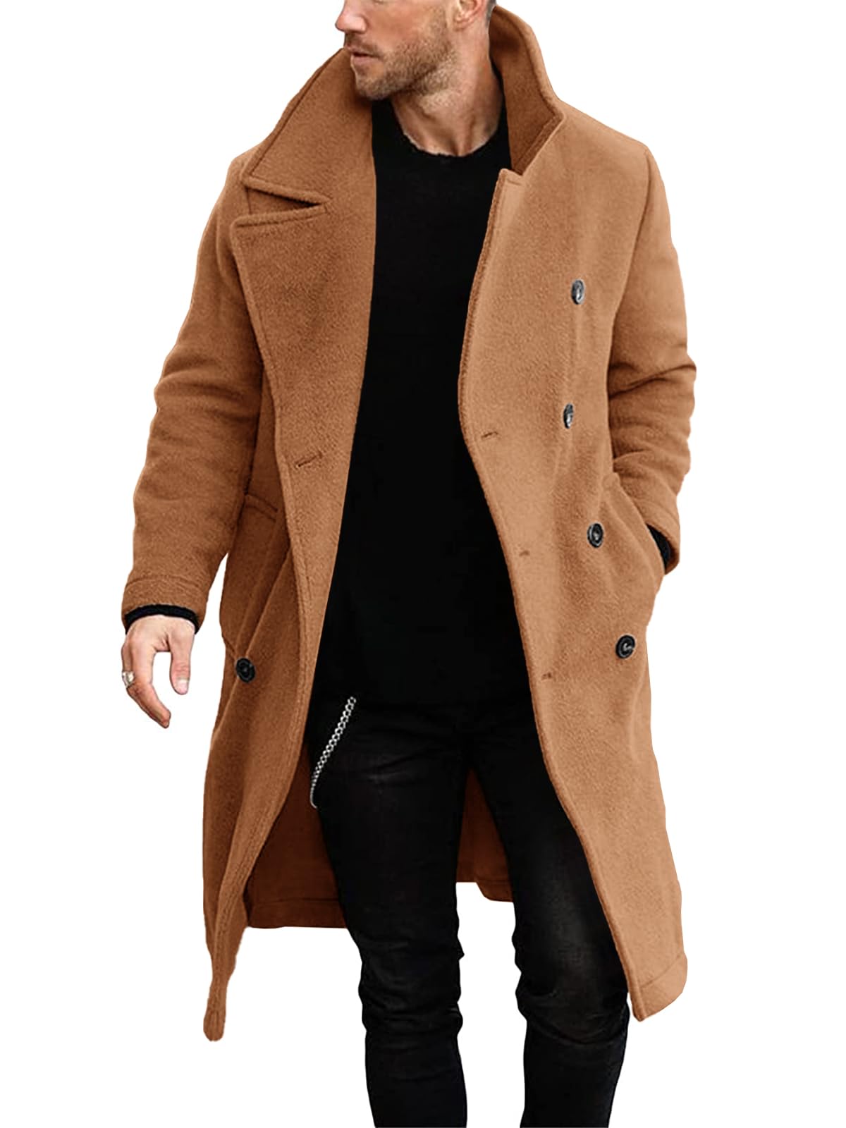Makkrom Mens Double Breasted Trench Coat Business Casual Winter Overcoats