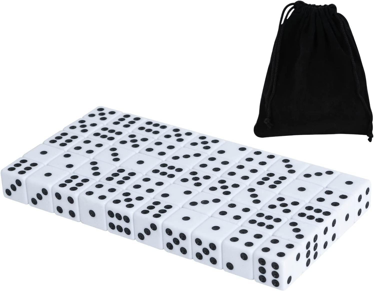 50 Pack 16MM White Dice - Six Sided Standard Opaque | Black Pips Dots, For Board