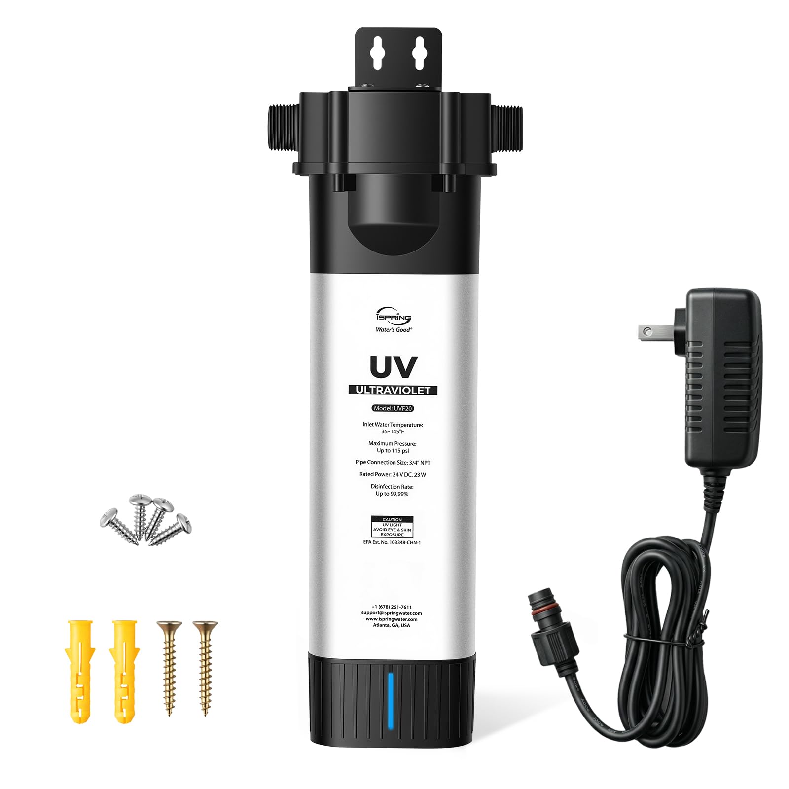 iSpring UVF20 Whole Home UV LED Water Filter System Up to 11 Years Long Life LED