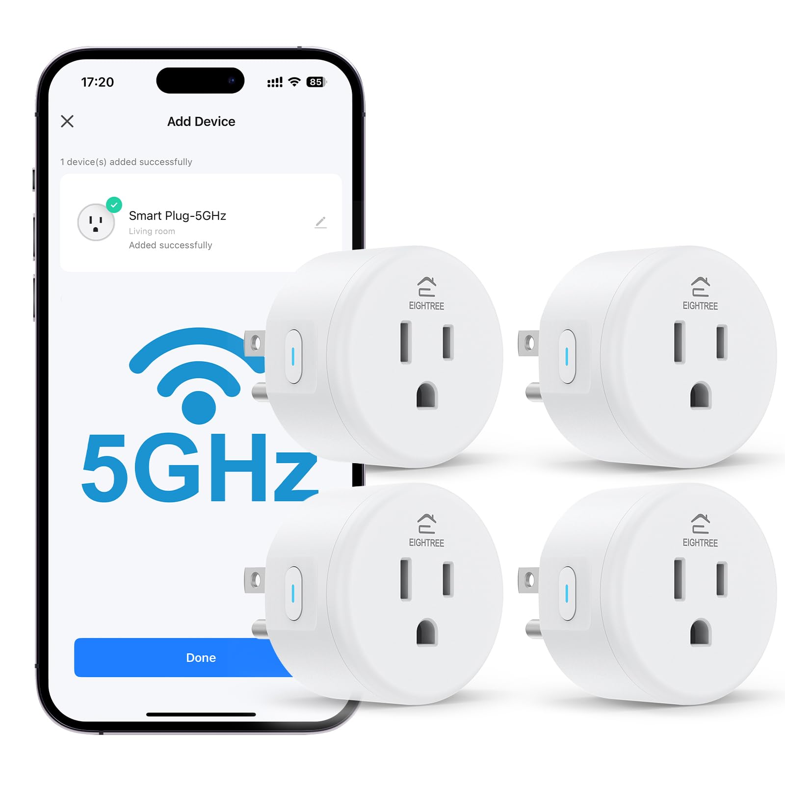 EIGHTREE 5GHz Smart Plug 15A WiFi Outlet Works with Alexa & Google, 4 Packs | Sm