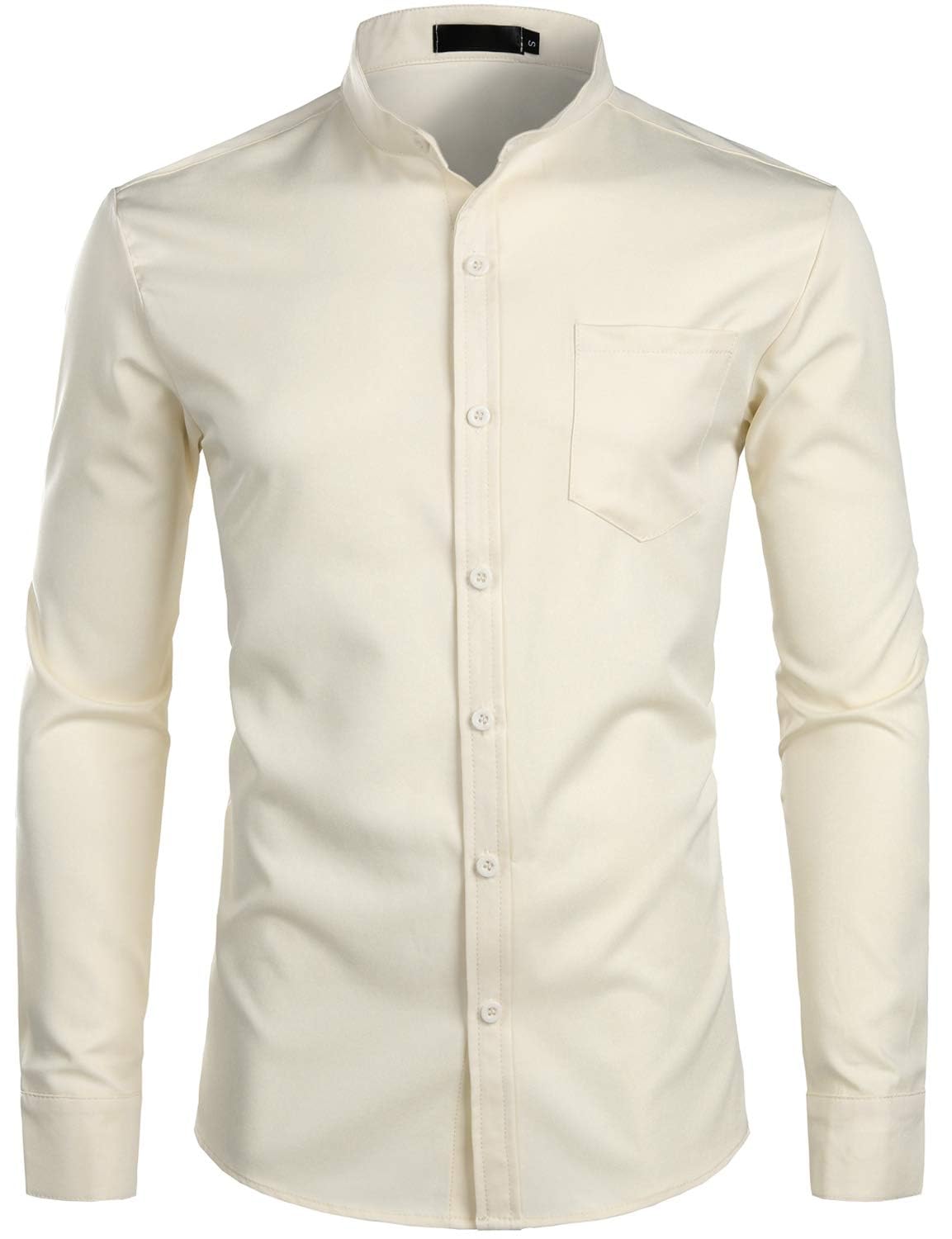 ZEROYAA Men's Mandarin Collar Stretch Dress Shirts