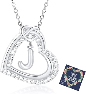 Silver Initial Necklaces for Women Heart Pendant Gifts for Women Girls