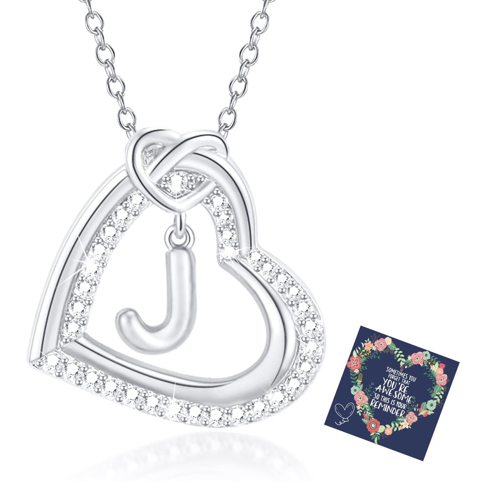 Silver Initial Necklaces for Women Heart Pendant Gifts for Women Girls