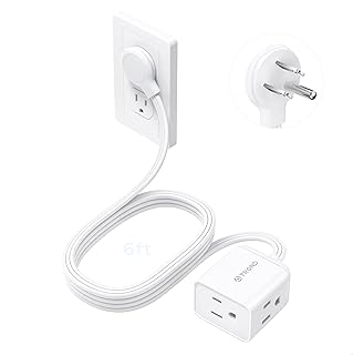 TROND 6ft Right Angle Flat Plug Extension Cord Indoor for Tight Space,White | 3 Way Multiple Outlets, 13 Amps, 1625W, Small Flexible SPT 16/3 Power Cable Splitter for Home Office Supplies, ETL Listed
