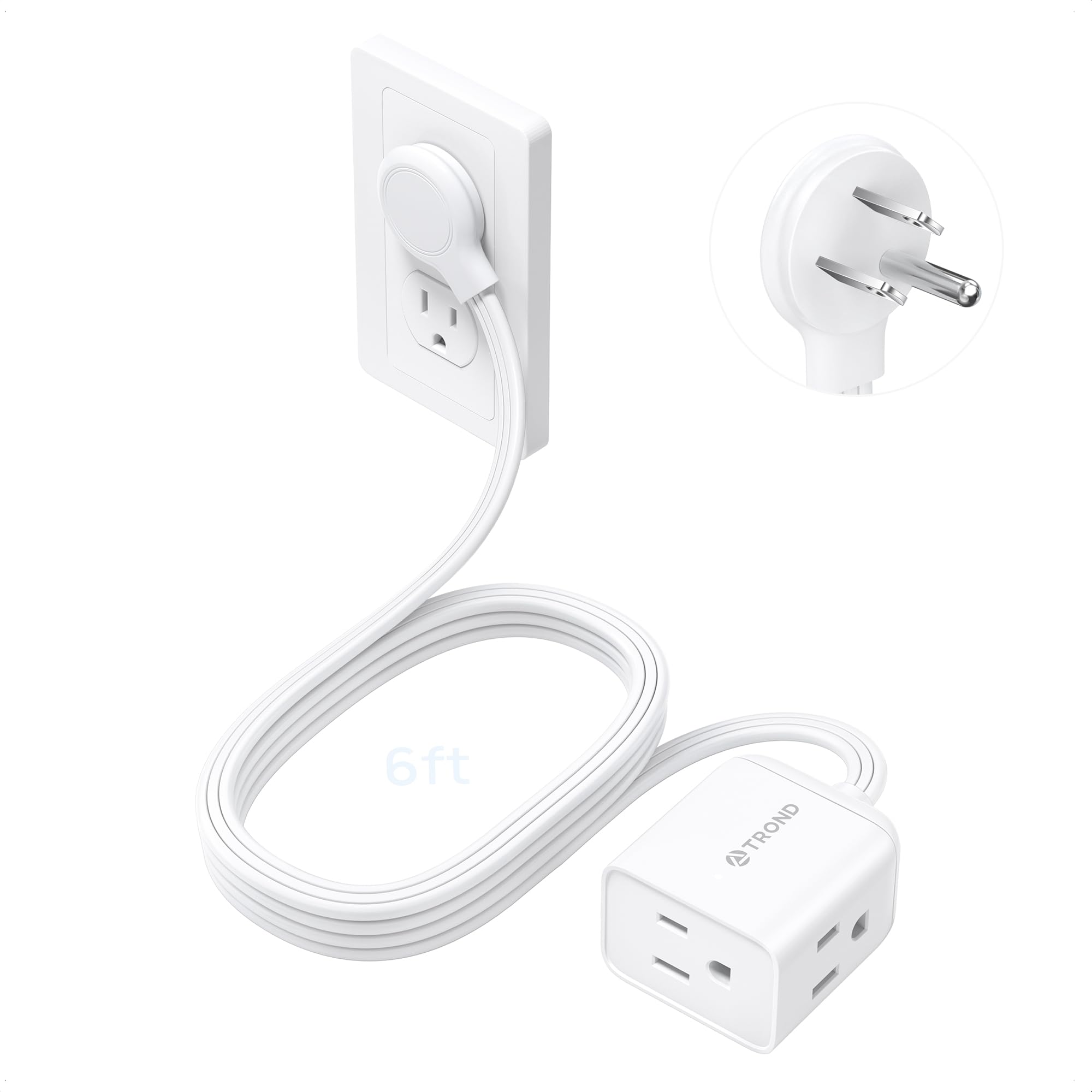 TROND 6ft Right Angle Flat Plug Extension Cord Indoor for Tight Space,White | 3 