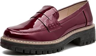 Womens Loafers Patent Leather Comfortable Platform Penny for Work Office