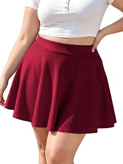 Moon Wood Women's Plus Size Skater Skirt High Waisted Stretchy Flowy Flared Summer Casual Basic Mini Skirts for Daily