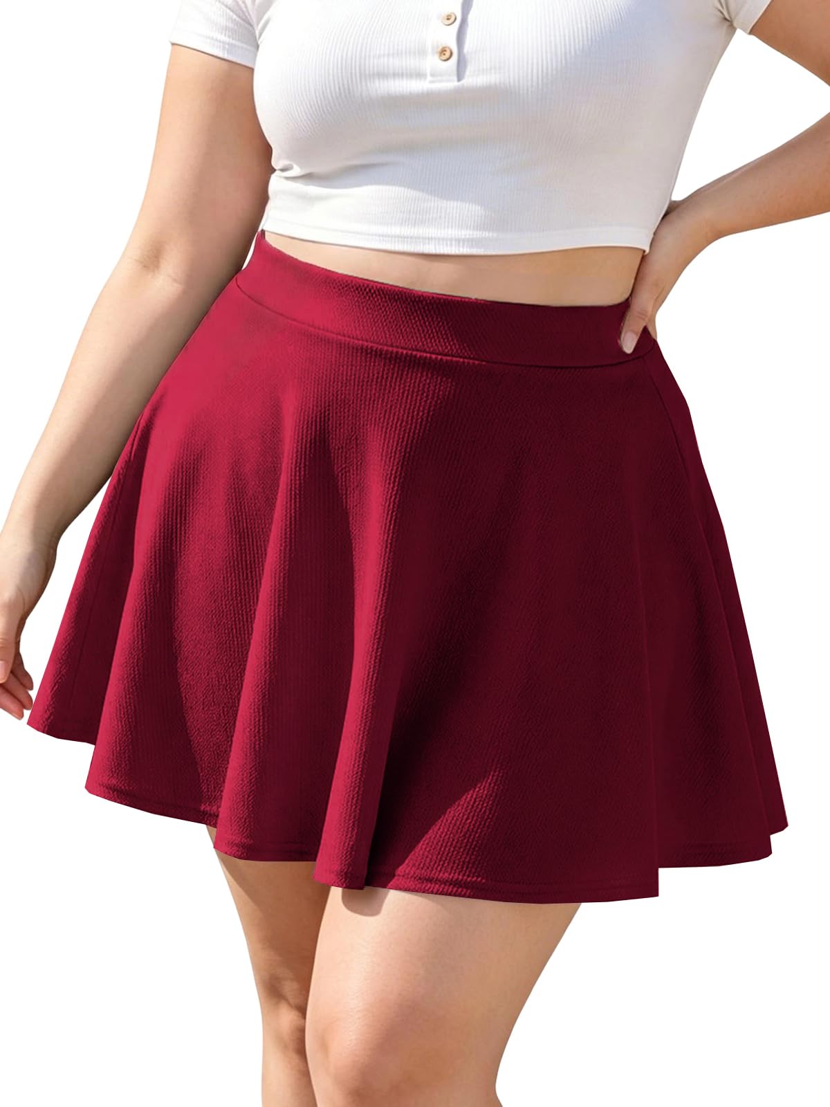 Moon Wood Women's Plus Size Skater Skirt High Waisted Stretchy Flowy Flared Summ