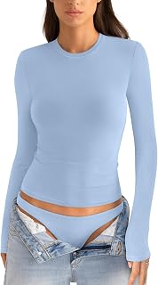 EasyGala Womens Cotton Long Sleeve Shirts Crew Neck Fitted Basic Going Out Outfits Undershirt Spring Fall Clothes 2026