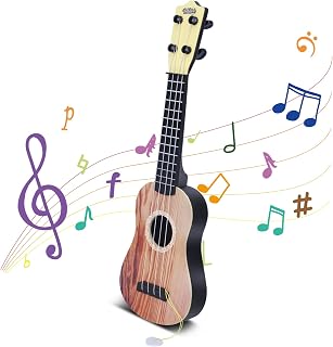 YOLOPLUS+ 17 Inch Toddler Ukulele Guitar Toy 4 Strings Mini Guitar for Kids | Children Musical Instruments Educational Learning Toy (Brown)