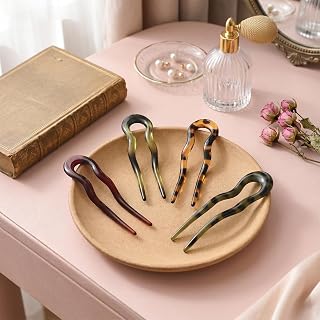 Hair Tweezers Set 4 Pack Acetate French U-Shaped Pins for Buned Chignon Non-Slip Serrated Hair Clips for Thick Thin Hair Fashion Color