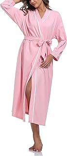 EA'S SECRET 100% Cotton Robes for Women Lightweight Long Kimono Bathrobe Soft Ladies Loungewear with Pockets